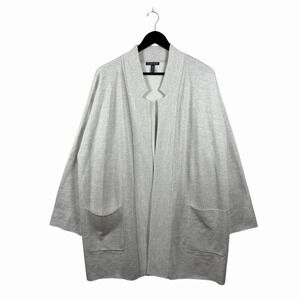 Eileen Fisher Notch Collar Cardigan in Pearl Merino Wool Blend Open Cardigan XL